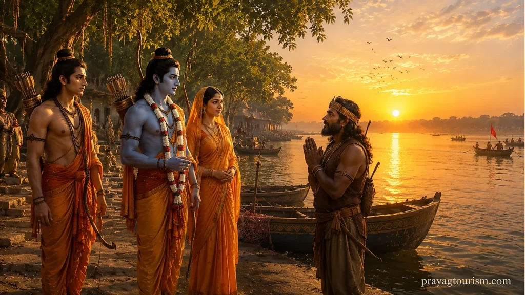 Sunrise at Triveni Sangam in Prayagraj, the sacred confluence described in Prayag Mahatmya