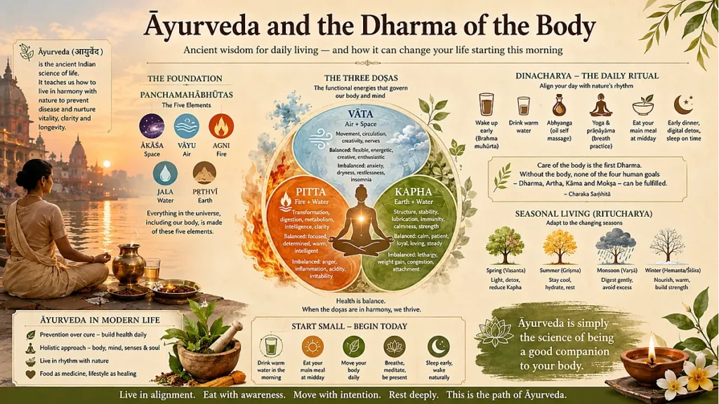 Ayurveda wellness concept showing herbs meditation and healthy living