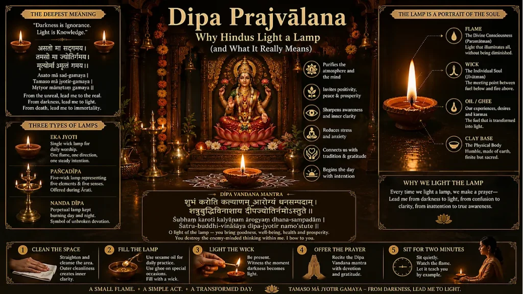 Deepa Prajwalana ritual with oil lamp and spiritual atmosphere