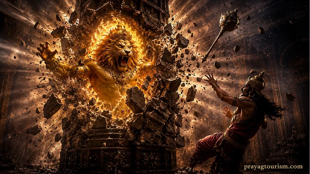Divine eruption of Lord Narasimha Avatar Hiraṇyakaśipu