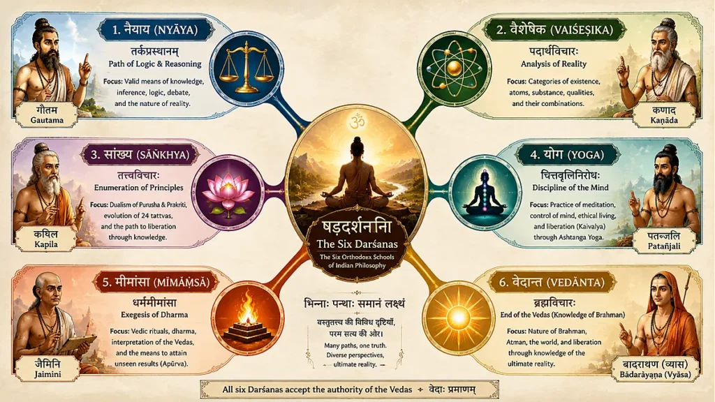 The six orthodox schools of Hindu philosophy Nyaya Yoga Vedanta and others