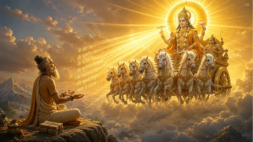 Sage Yajnavalkya receiving the Shukla Yajurveda from Surya