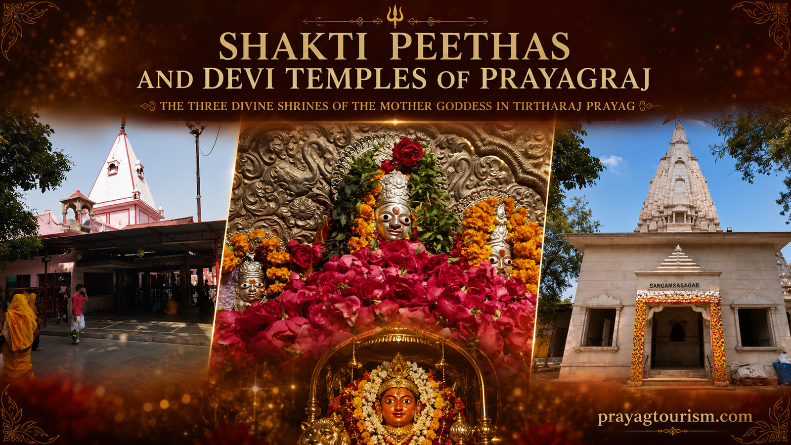 Three sacred Shakti Peethas of Prayagraj including Alopi Devi Lalita Devi and Kalyani Devi temples