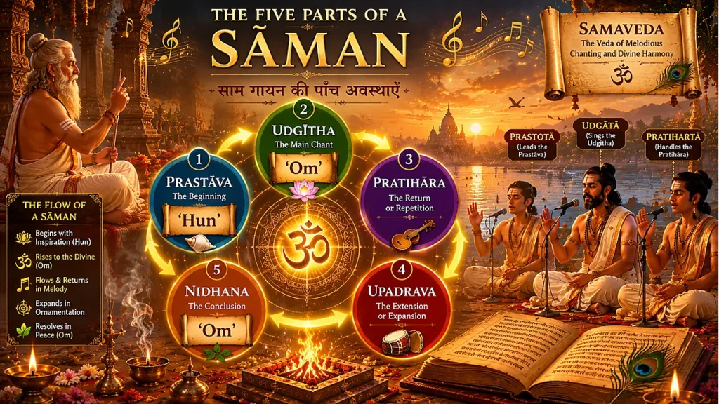 Diagram of the five parts of a Sāman in Samaveda chanting
