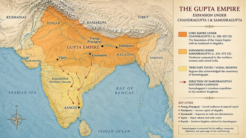 Map showing expansion of the Gupta Empire under Samudragupta