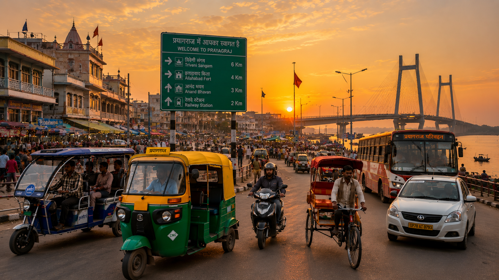E-rickshaws, taxis and local transport options near Prayagraj Yamuna River