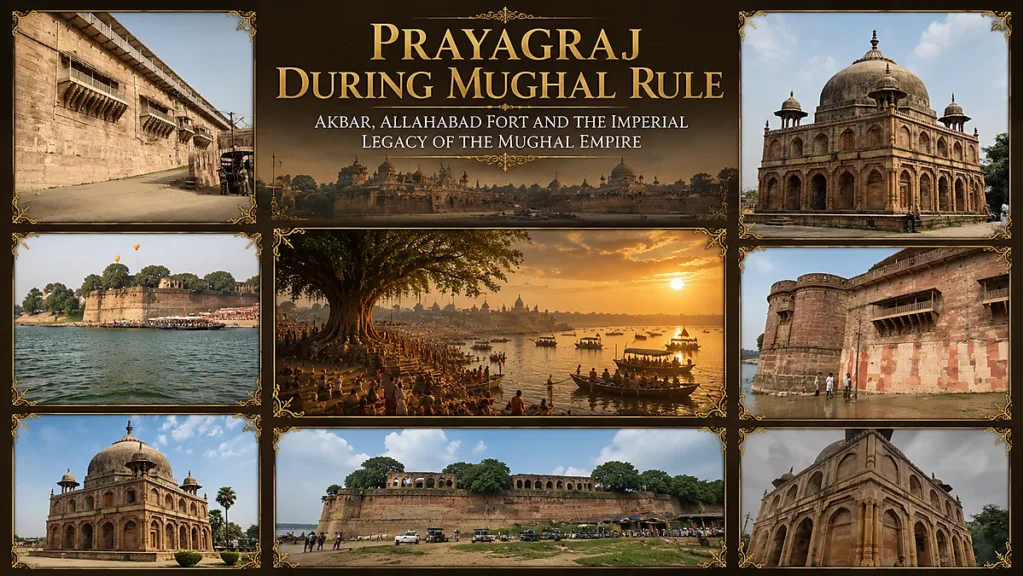 Akbar's Allahabad Fort overlooking the Triveni Sangam during the Mughal period in Prayagraj