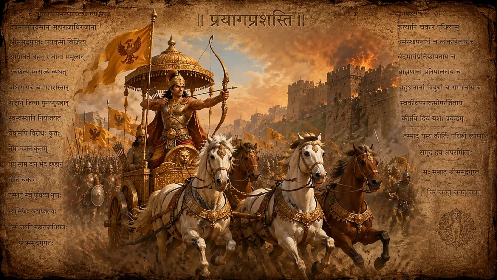 Artistic depiction of Emperor Samudragupta as warrior, poet and ruler of the Gupta Empire